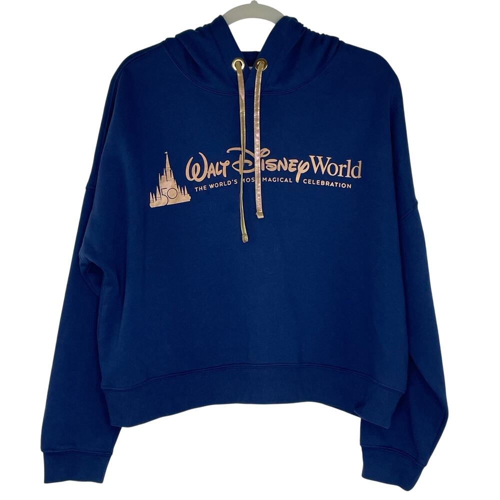 Walt Disney World 50 blue cropped hoodie sweatshirts size Large